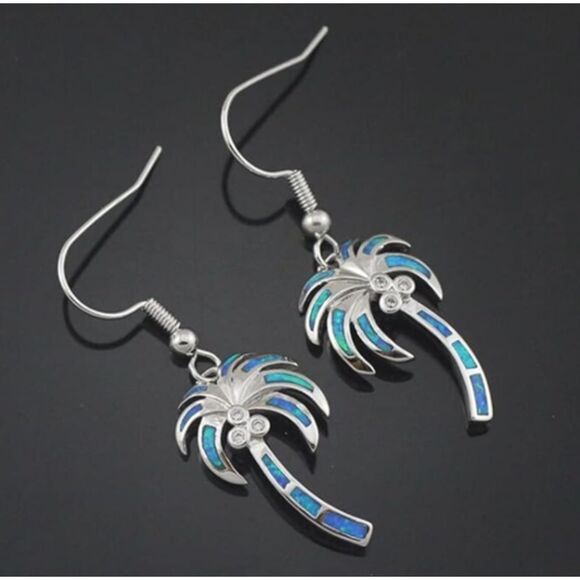 Palm Tree Crystal Coconuts Earrings - Picture 2 of 2